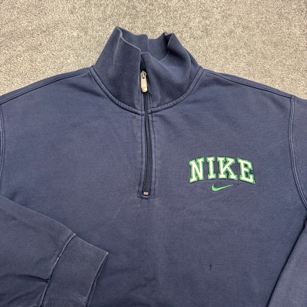 Vintage Y2K Nike Spellout Quarter Zip Pullover Sweatshirt Mens Large Navy Blue - Picture 3 of 13